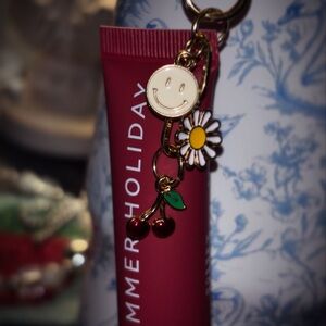 Red Summer Holiday Keychain with Cherry and Daisy Charms